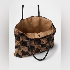 GAP Black and Tan Checkered Gingham Straw Woven Tote Tomato Girl Summer
